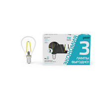 Лампа светодиодная Filament Шар 7W 580lm 4100К Е14 LED (3 лампы в упаковке) 1/20  105901207T  Gauss