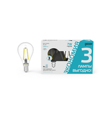 Лампа светодиодная Filament Шар 7W 580lm 4100К Е14 LED (3 лампы в упаковке) 1/20  105901207T  Gauss