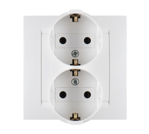 Simon 15 Белый Розетка двойная с/з Schuko, 16А 250В, винт. зажим  1590459-030  Simon
