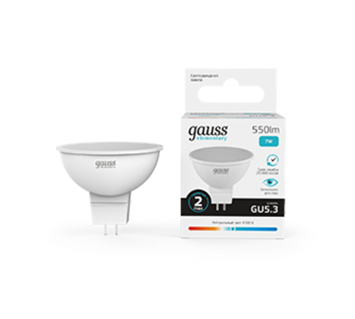 Лампа светодиодная LED 7Вт GU5.3 220В 4100К Elementary MR16  13527  Gauss