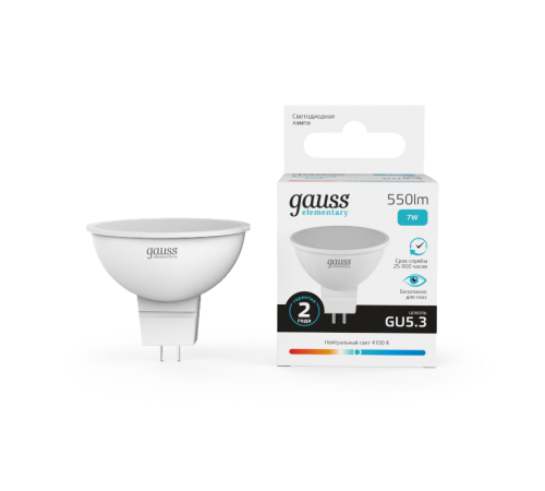 Лампа светодиодная LED 7Вт GU5.3 220В 4100К Elementary MR16  13527  Gauss