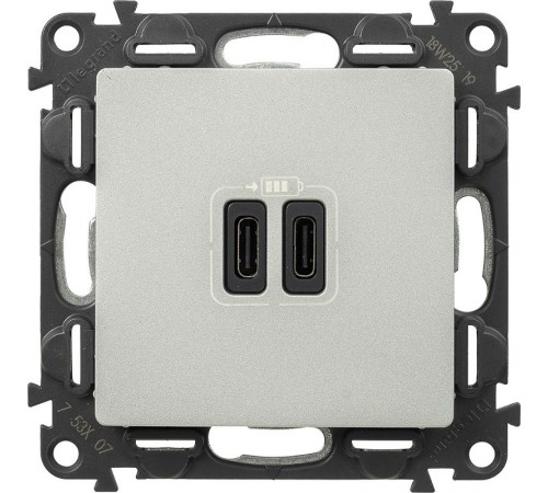 Valena LIFE Алюминий Зарядное устройство с 2-мя USB-разьемами тип С-тип С 240В/5В 3000мА С лицевой панелью  753307  Legrand