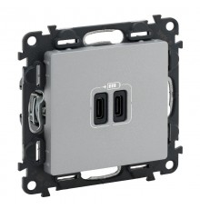 Valena LIFE Алюминий Зарядное устройство с 2-мя USB-разьемами тип С-тип С 240В/5В 3000мА С лицевой панелью  753307  Legrand