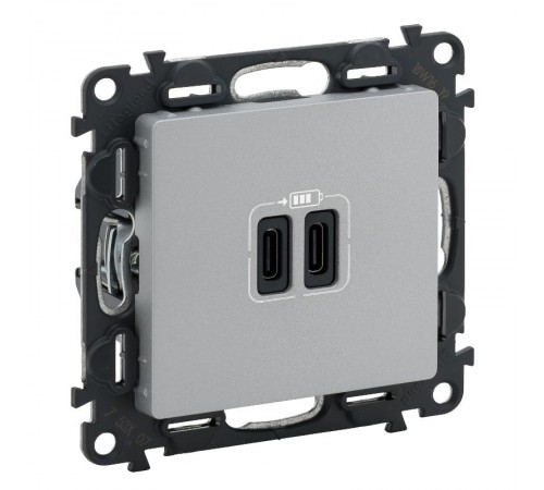 Valena LIFE Алюминий Зарядное устройство с 2-мя USB-разьемами тип С-тип С 240В/5В 3000мА С лицевой панелью  753307  Legrand