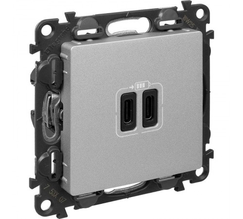 Valena LIFE Алюминий Зарядное устройство с 2-мя USB-разьемами тип С-тип С 240В/5В 3000мА С лицевой панелью  753307  Legrand