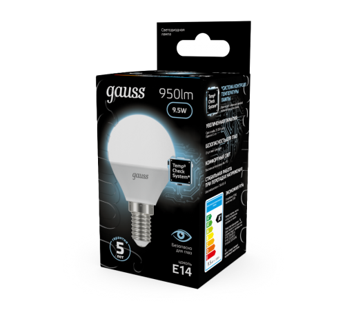 Лампа светодиодная LED 9.5Вт E14 220В 4100К Globe  105101210  Gauss
