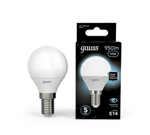 Лампа светодиодная LED 9.5Вт E14 220В 4100К Globe  105101210  Gauss