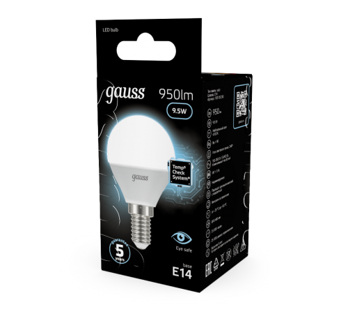 Лампа светодиодная LED 9.5Вт E14 220В 4100К Globe  105101210  Gauss