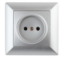 Розетка Intro Solo 4-201-03 без заземления 2P, 16А-250В, IP20, СУ, алюминий  Б0053643  Intro