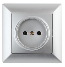 Розетка Intro Solo 4-201-03 без заземления 2P, 16А-250В, IP20, СУ, алюминий  Б0053643  Intro