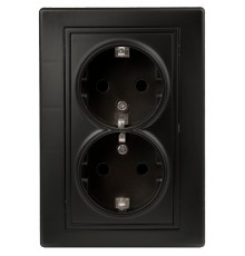 Розетка Intro Plano 1-205-05 с заземлением двойная 2X2P+E Schuko, 16А-250В, IP20, СУ, антрацит  Б0053919  Intro