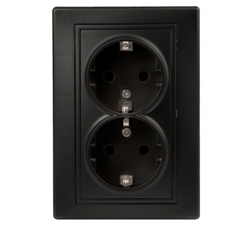 Розетка Intro Plano 1-205-05 с заземлением двойная 2X2P+E Schuko, 16А-250В, IP20, СУ, антрацит  Б0053919  Intro