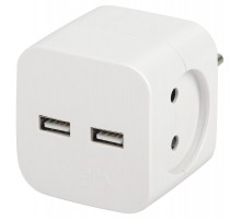 Разветвитель электрический ЭРА SP-2-USB-W на 2 розетки + 2xUSB 2400mA, без заземл 10А (белый)   Б0049531  ЭРА