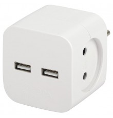 Разветвитель электрический ЭРА SP-2-USB-W на 2 розетки + 2xUSB 2400mA, без заземл 10А (белый)   Б0049531  ЭРА