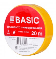 Изолента, класс В (общего применения), 0.13х15мм, 20 метров, желтая EKF Simple  plc-iz-b-y  EKF