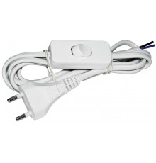 Шнур УШ-1КВ опрессованный с вилкой со встроенным выключателем 2х0,75/2метра, белый   WUP20-02-K01  IEK