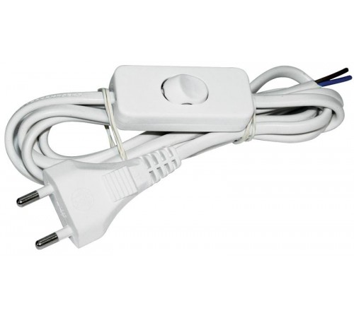 Шнур УШ-1КВ опрессованный с вилкой со встроенным выключателем 2х0,75/2метра, белый   WUP20-02-K01  IEK