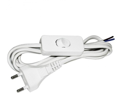 Шнур УШ-1КВ опрессованный с вилкой со встроенным выключателем 2х0,75/2метра, белый   WUP20-02-K01  IEK