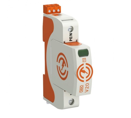 Устройства защиты от импульсных перенапряжений УЗИП для силовых сетей 1 пол. (Класс II), 320 В (V20-1+FS-320)  5095291  OBO Bettermann