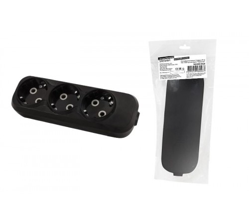 Колодка розеточная 3 гнезда 2П+3 16А 250В черная серии "Народная"  SQ1806-0426  TDM