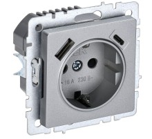 BRITE Розетка с заземлением со шторками 16А с USB A+C 18Вт РЮш11-1-БрА алюминий  BR-R14-16-U22-018-K47  IEK