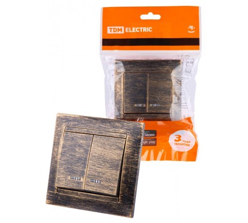 Выключатель 2 кл. с подсветкой 10А старинная бронза "Лама"  SQ1815-0747  TDM