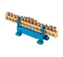 Шина "0" N (6х9мм) 14 отверстий латунь синий изолятор тип "Стойка" на DIN-рейку розничный стикер EKF PROxima  sn0-63-14-sb-r  EKF