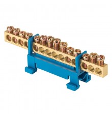 Шина "0" N (6х9мм) 14 отверстий латунь синий изолятор тип "Стойка" на DIN-рейку EKF PROxima  sn0-63-14-sb  EKF