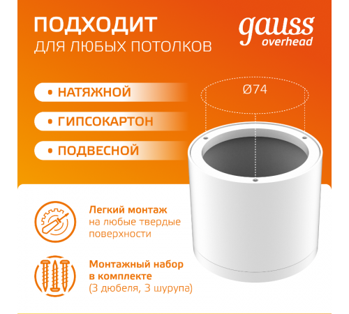 Светильник светодиодный декоративный бытовой с рассеивателем HD025 10W (белый) 3000K 88х75мм  HD025  Gauss