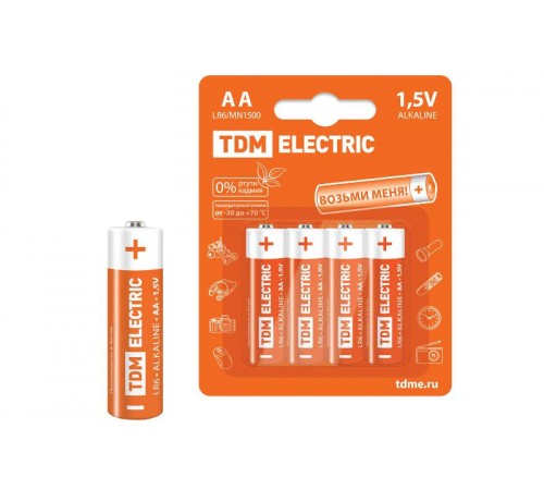 Элементы питания LR6 AA Alkaline 1,5V BP-4   SQ1702-0003  TDM