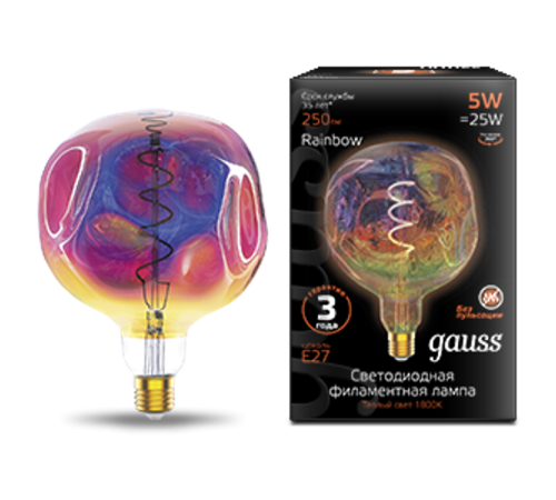Лампа светодиодная LED Filament Rainbow Spiral G150CR 5W E27 250lm 1800K 1/6  1007802103  Gauss