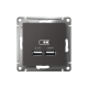 AtlasDesign Базальт USB Розетка A+A, 5В/2,1 А, 2х5В/1,05 А, механизм  ATN001433  SE