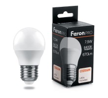 Лампа светодиодная .PRO LB-1407 Шарик E27 7.5W 6400K OSRAM LED  38076  Feron