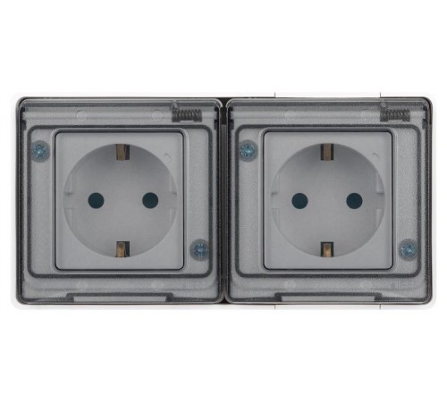 Розетка 2-ая ЭРА Эксперт 11-2504-01 2х2P+E гориз. IP55, с заземлением со шторками, 16A-250В, ОУ, Белый  Б0063262  ЭРА