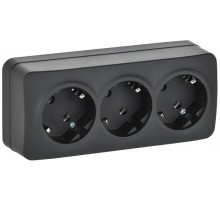 GLORY Розетка 3-местная с з/к без з/ш о/у 16А РС23-3-ХЧм черный матовый  ERH31-K02M-16  IEK