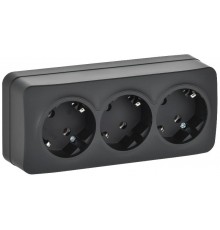 GLORY Розетка 3-местная с з/к без з/ш о/у 16А РС23-3-ХЧм черный матовый  ERH31-K02M-16  IEK