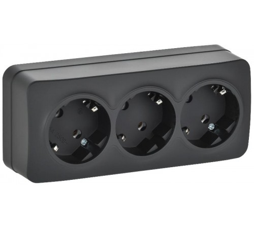 GLORY Розетка 3-местная с з/к без з/ш о/у 16А РС23-3-ХЧм черный матовый  ERH31-K02M-16  IEK