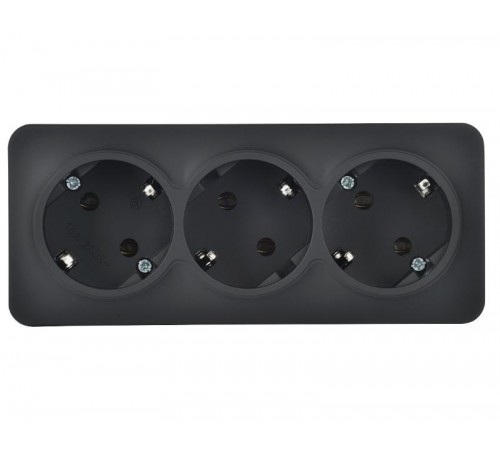 GLORY Розетка 3-местная с з/к без з/ш о/у 16А РС23-3-ХЧм черный матовый  ERH31-K02M-16  IEK