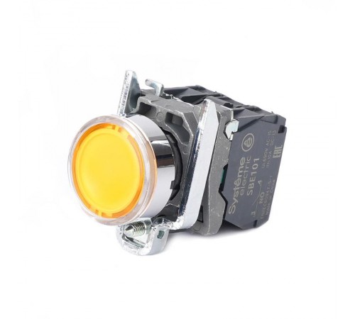 Кнопка SB4 с подсветкой в сборе модульная 22мм желтая металл 24ВDC 1НО+1НЗ  SB4BW35B5  SE