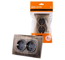 Розетка двойная 2П+З 16А 250В старинная бронза "Лама"  SQ1815-0766  TDM