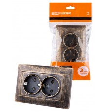 Розетка двойная 2П+З 16А 250В старинная бронза "Лама"  SQ1815-0766  TDM