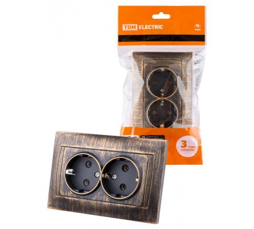 Розетка двойная 2П+З 16А 250В старинная бронза "Лама"  SQ1815-0766  TDM