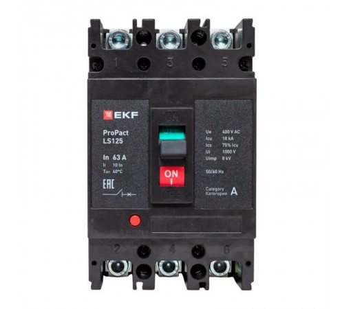 Выключатель автоматический LS125 18кА 3P 63А ProPact  mccb-125-18-3-63-ls  EKF