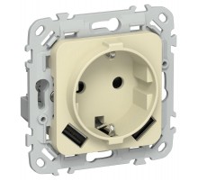 FLITE Розетка с заземлением со шторками 16А с USB A+A 3,1А быстрозажимные клеммы РСЮша11-1-ФлН навахо  FI-R14-16-1-U21-D31-K87  IEK