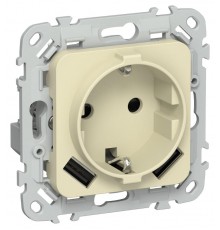 FLITE Розетка с заземлением со шторками 16А с USB A+A 3,1А быстрозажимные клеммы РСЮша11-1-ФлН навахо  FI-R14-16-1-U21-D31-K87  IEK