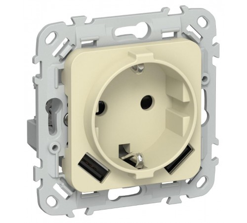 FLITE Розетка с заземлением со шторками 16А с USB A+A 3,1А быстрозажимные клеммы РСЮша11-1-ФлН навахо  FI-R14-16-1-U21-D31-K87  IEK