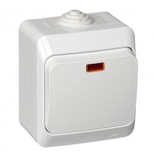 Этюд Белый О/У Выключатель 1-клавишный с подсветкой IP44  BA10-045B  SE