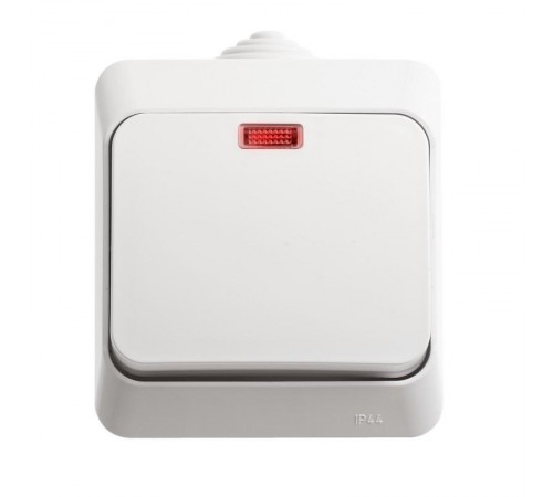 Этюд Белый О/У Выключатель 1-клавишный с подсветкой IP44  BA10-045B  SE