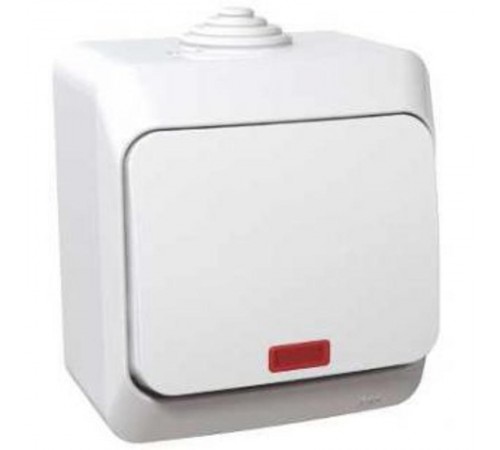 Этюд Белый О/У Выключатель 1-клавишный с подсветкой IP44  BA10-045B  SE