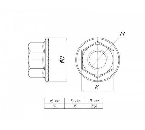 Гайка с фланцем М10  gflm10  EKF